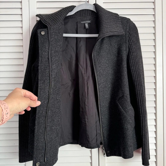 Eileen Fisher Women’s Wool Charcoal Jacket Sweater Ribbed Sleeves Size Small - Picture 5 of 10